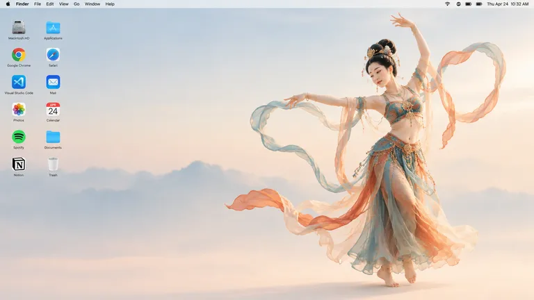 Mac desktop wallpaper with a Dunhuang flying apsara dancer