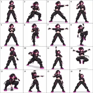 Cyberpunk-Charakterbogen mit 16 Posen