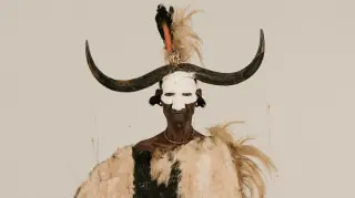 Portrait d’un chef arikara avec peinture faciale claire et plumes.