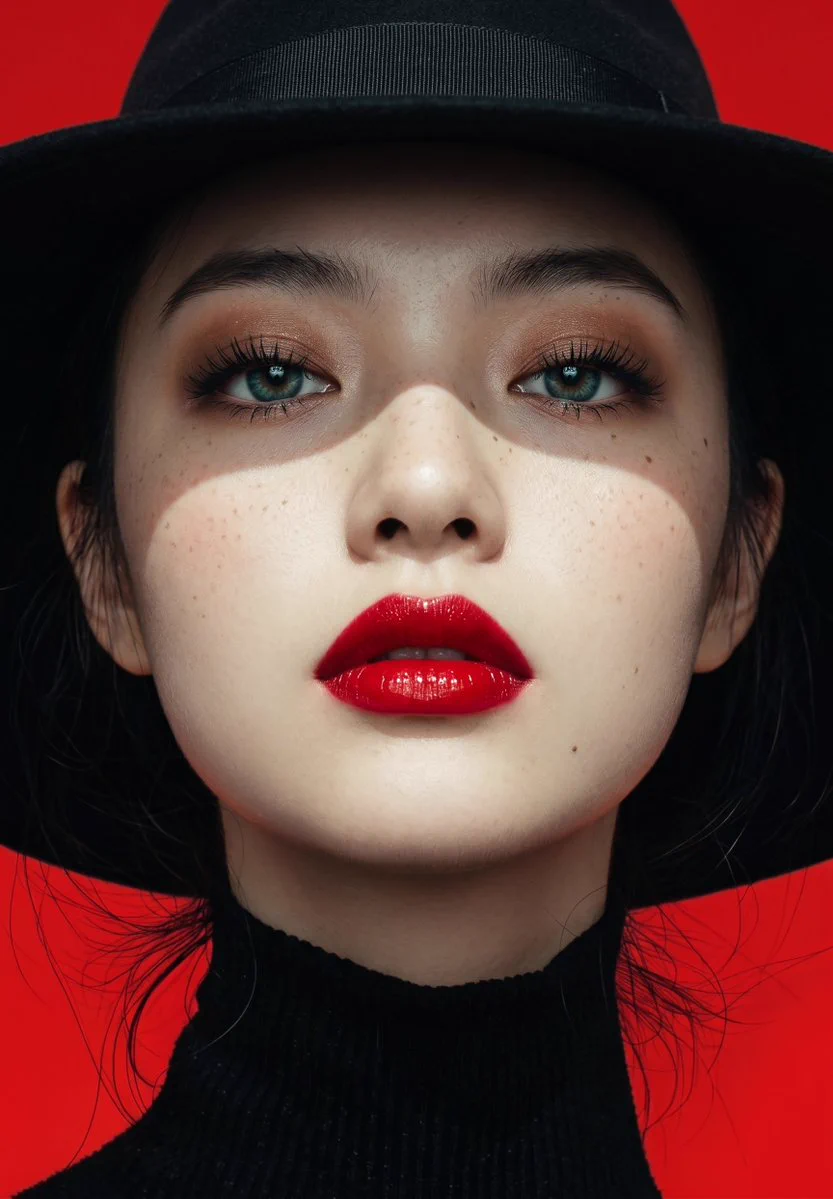 Black Hat Portrait Against a Red Backdrop
