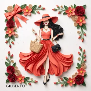 Korallenfarbenes Papier-Quilling-Moderelief