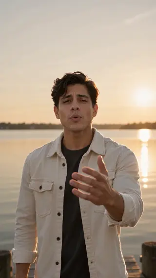 Portrait performance on a pier at sunset preview