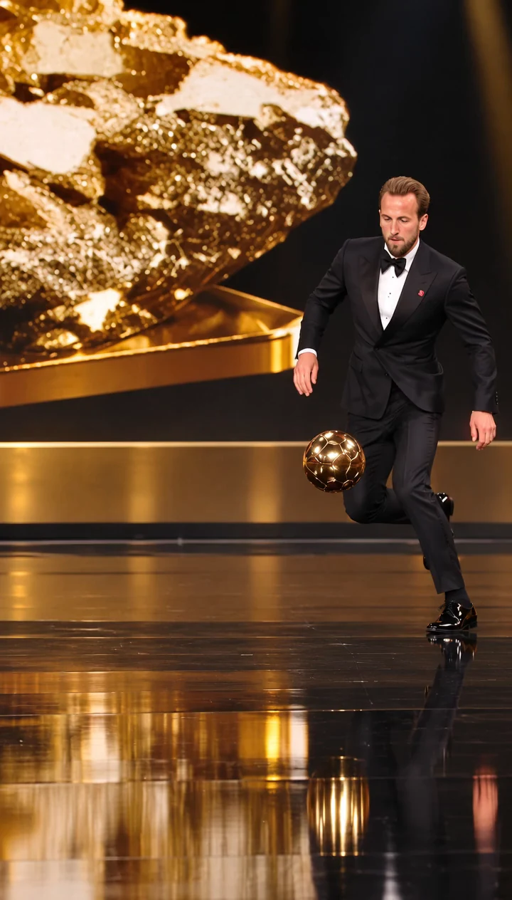 Calcio con un pallone dorato su un palco di premiazione