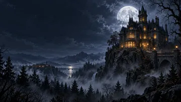 Moonlit haunted manor